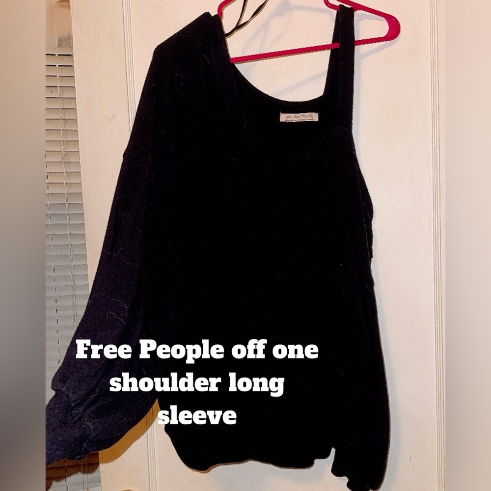Free People Black Off-Shoulder Long Sleeve Top